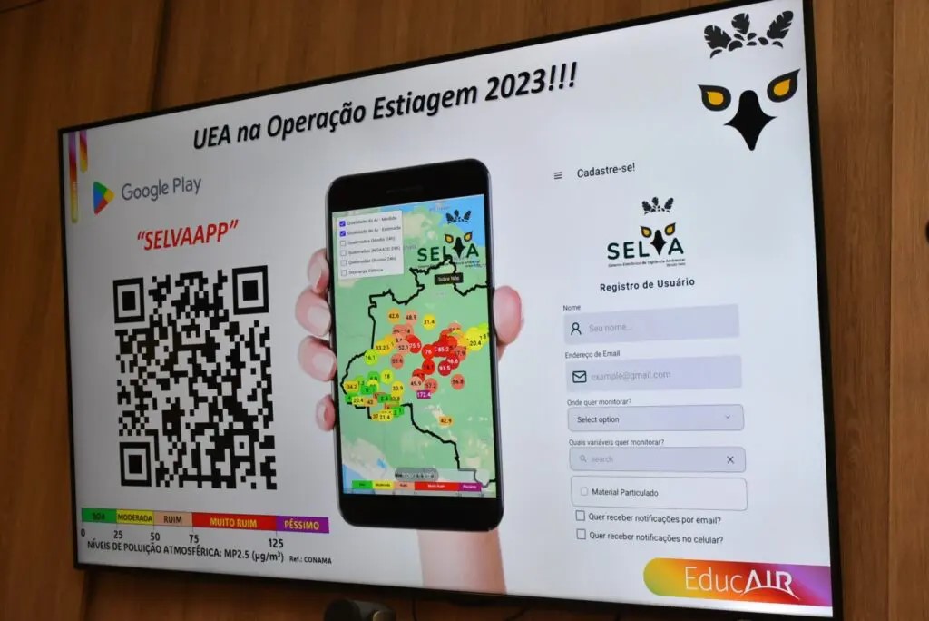 A UEA lançou hoje (26) o aplicativo de monitoramento Selva que pode medir, em tempo real, queimadas e a qualidade do ar na Amazônia.